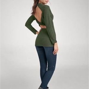 Venus Ribbed Twist Back Top XL Olive Green